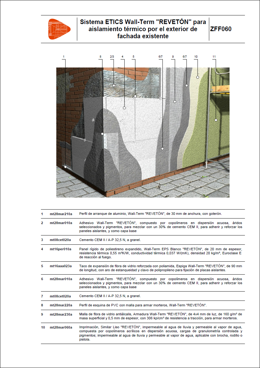Sistema ETICS Wall-Term "REVETÓN" para aislamiento térmico por el exterior de fachada existente